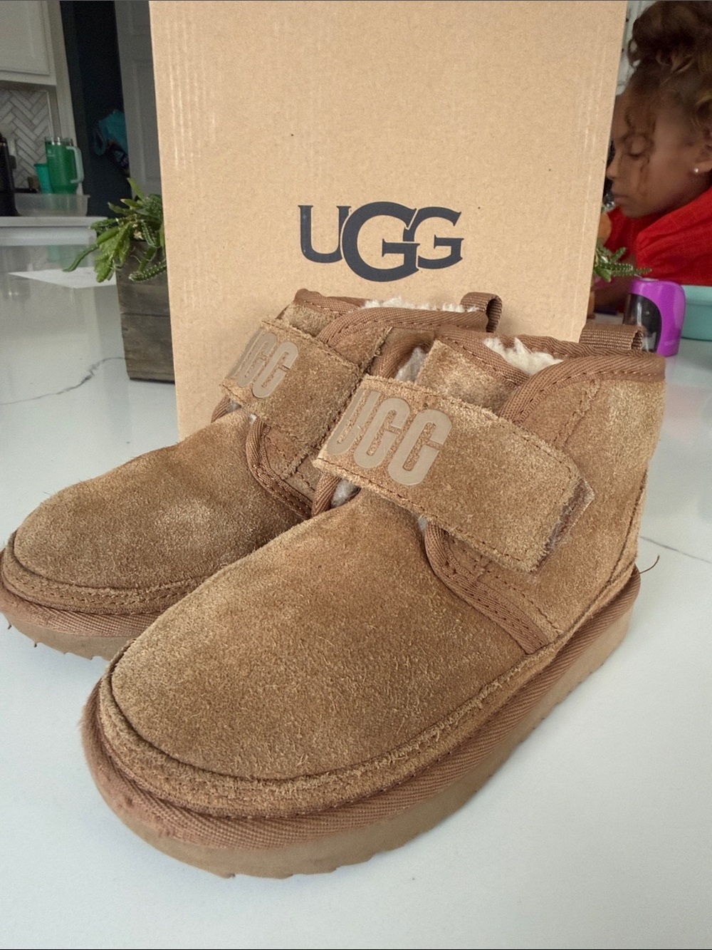 UGG Kids Chestnut Boots with Velcro strap size 12